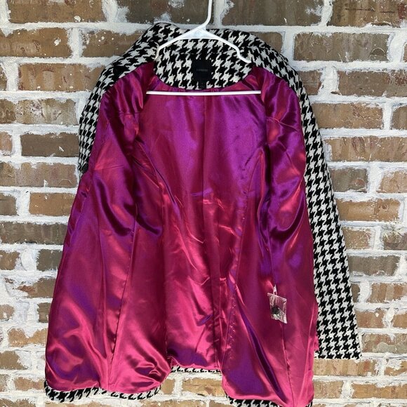 Express Pea Coat Wool Blend Houndstooth White Black Y2K Women's Size S‎ New - Picture 3 of 12